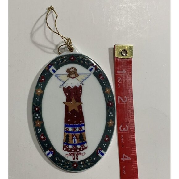 Christmas Ornament Oval Ceramic Angel Stars By Cynthia Madrid Folk Art READ - Picture 6 of 6